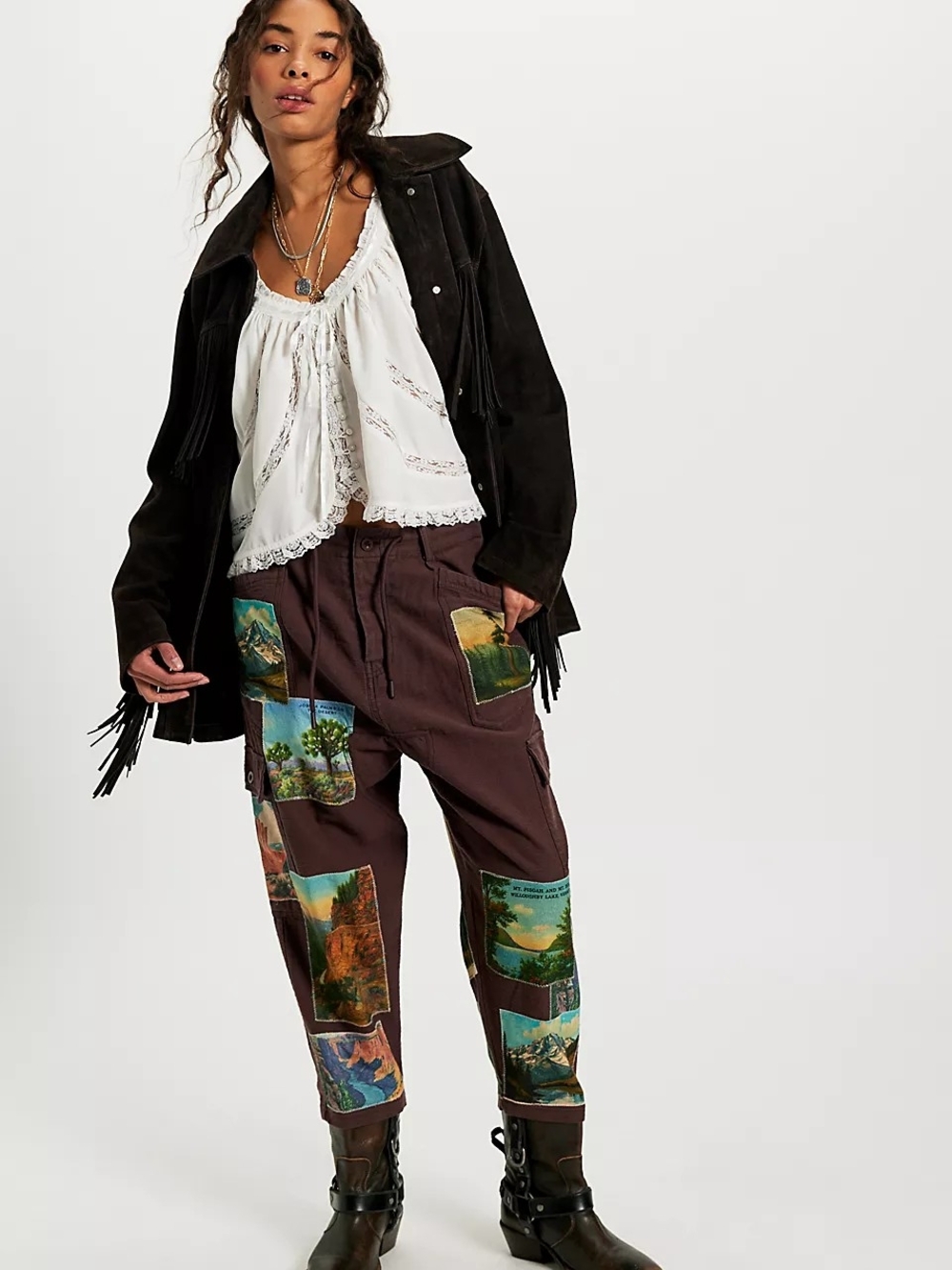 Free People Denim And Bone "Wildlife" Patched Pants